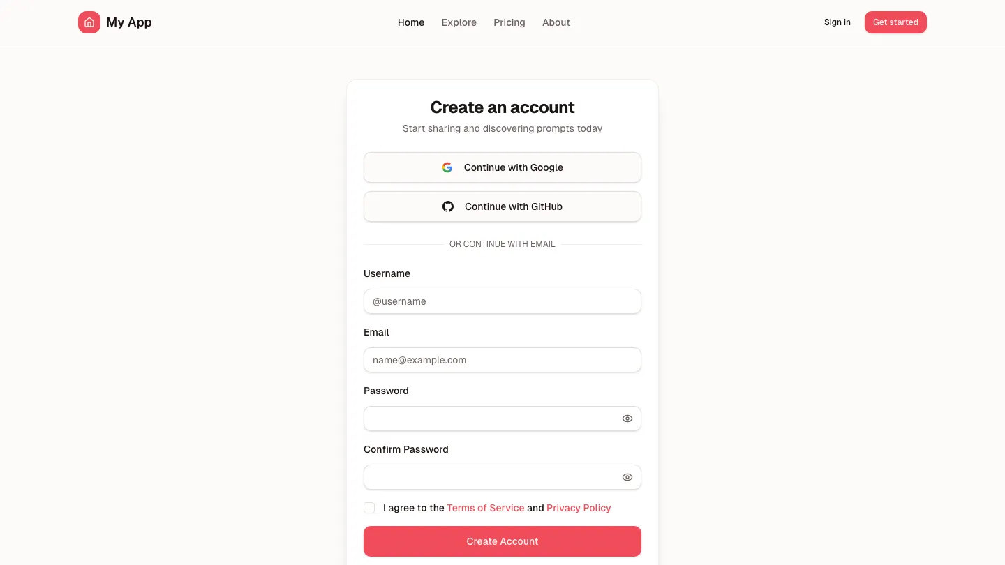 Sign Up preview